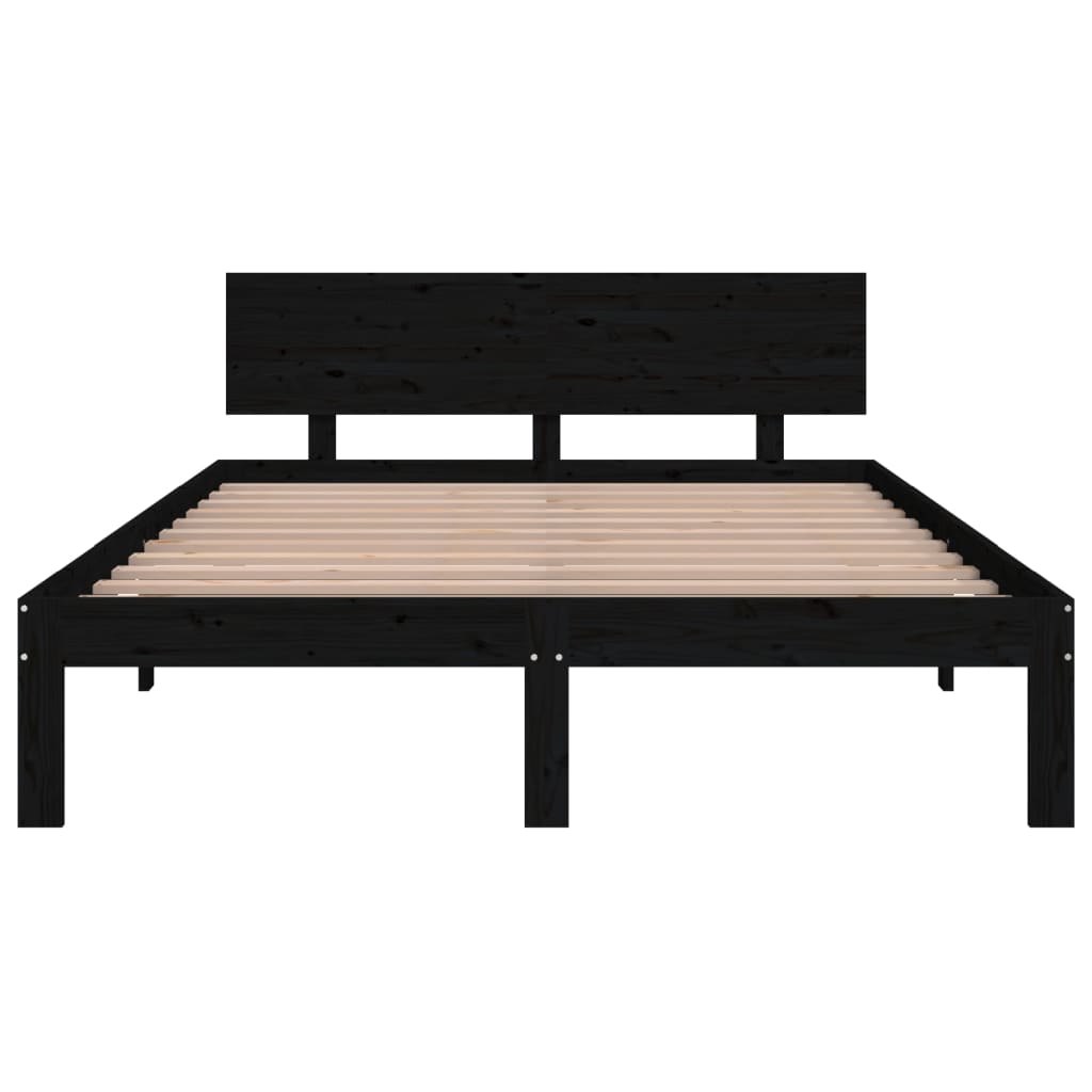 vidaXL Estructura de cama doble madera maciza negra 135x190 cm