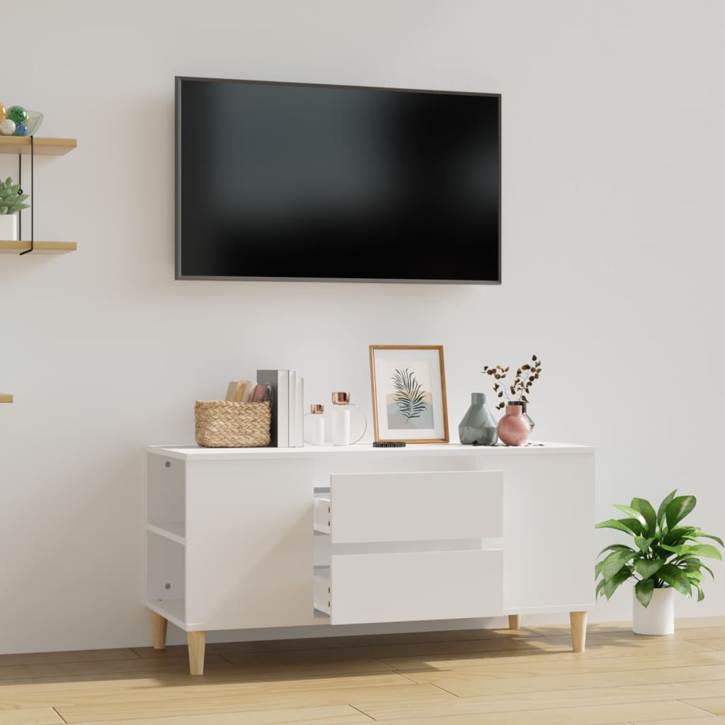 vidaXL Mueble para TV madera contrachapada blanco 102x44,5x50 cm