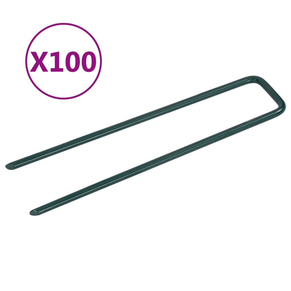 vidaXL Clavos para césped artificial 100 piezas de hierro forma de U