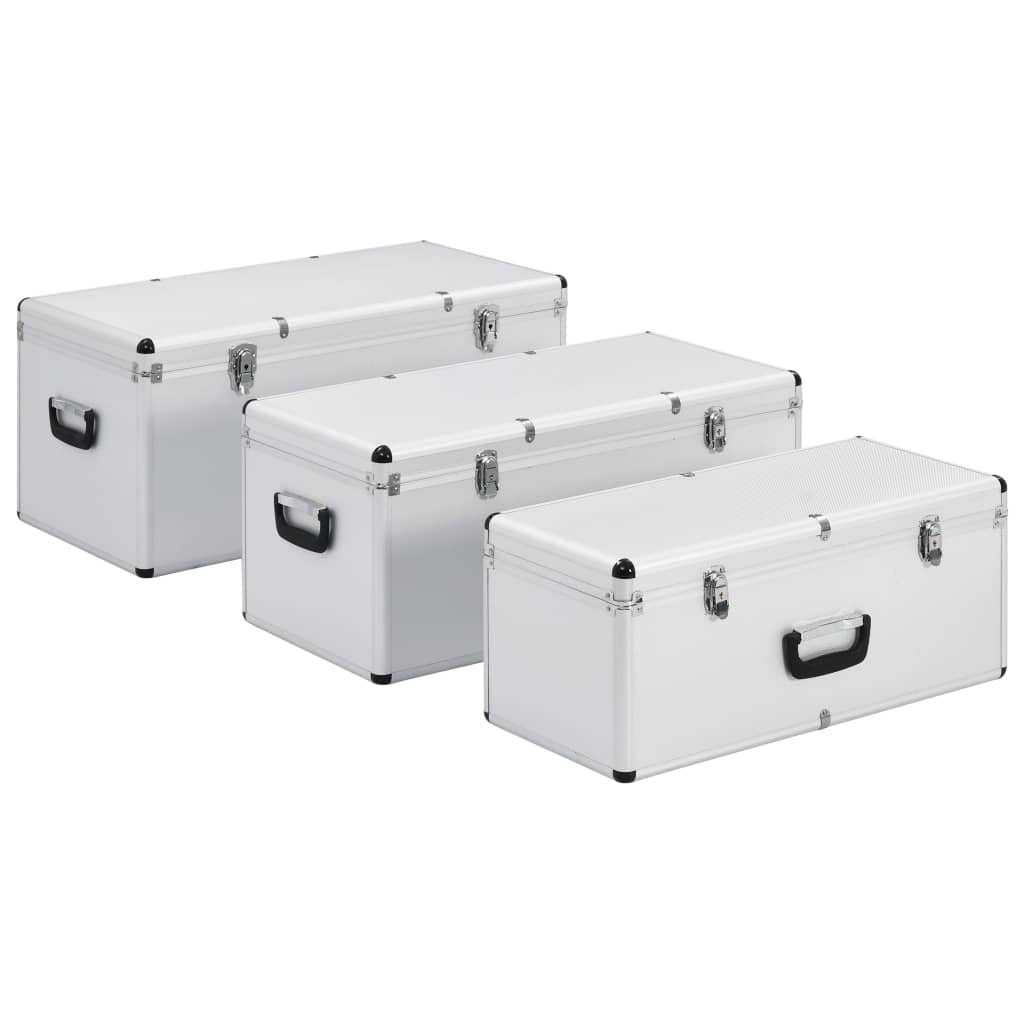 vidaXL Cajas de almacenamiento 3 unidades aluminio plateado
