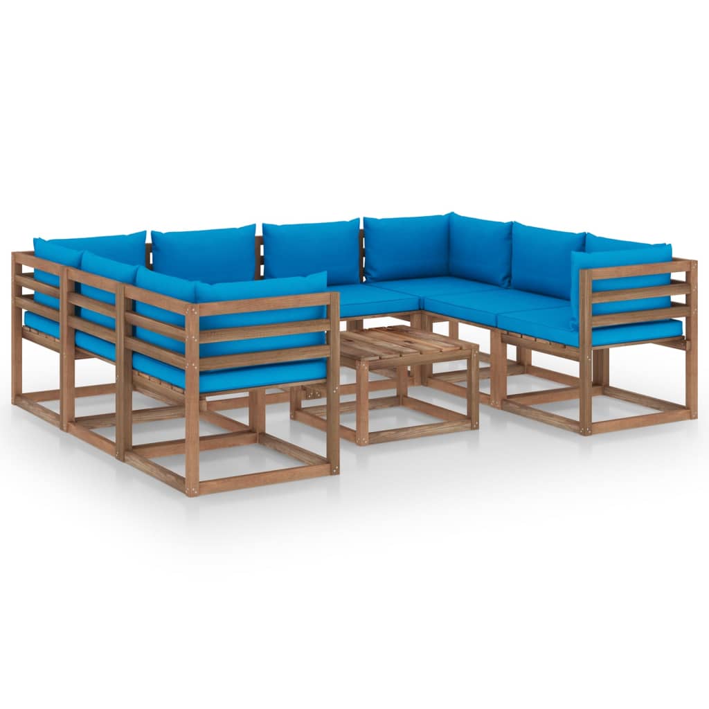 vidaXL Set de muebles de jardín 9 piezas con cojines azul claro