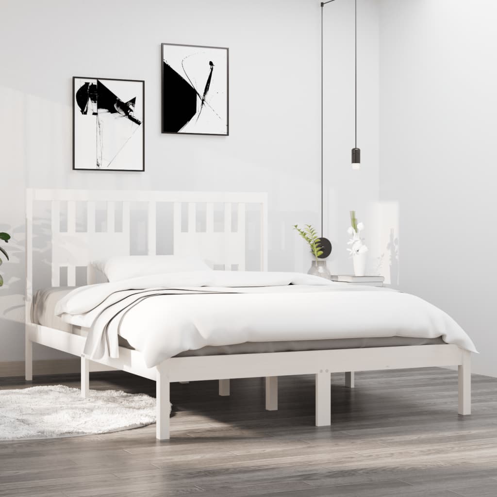 vidaXL Estructura de cama de madera maciza blanca 135x190 cm