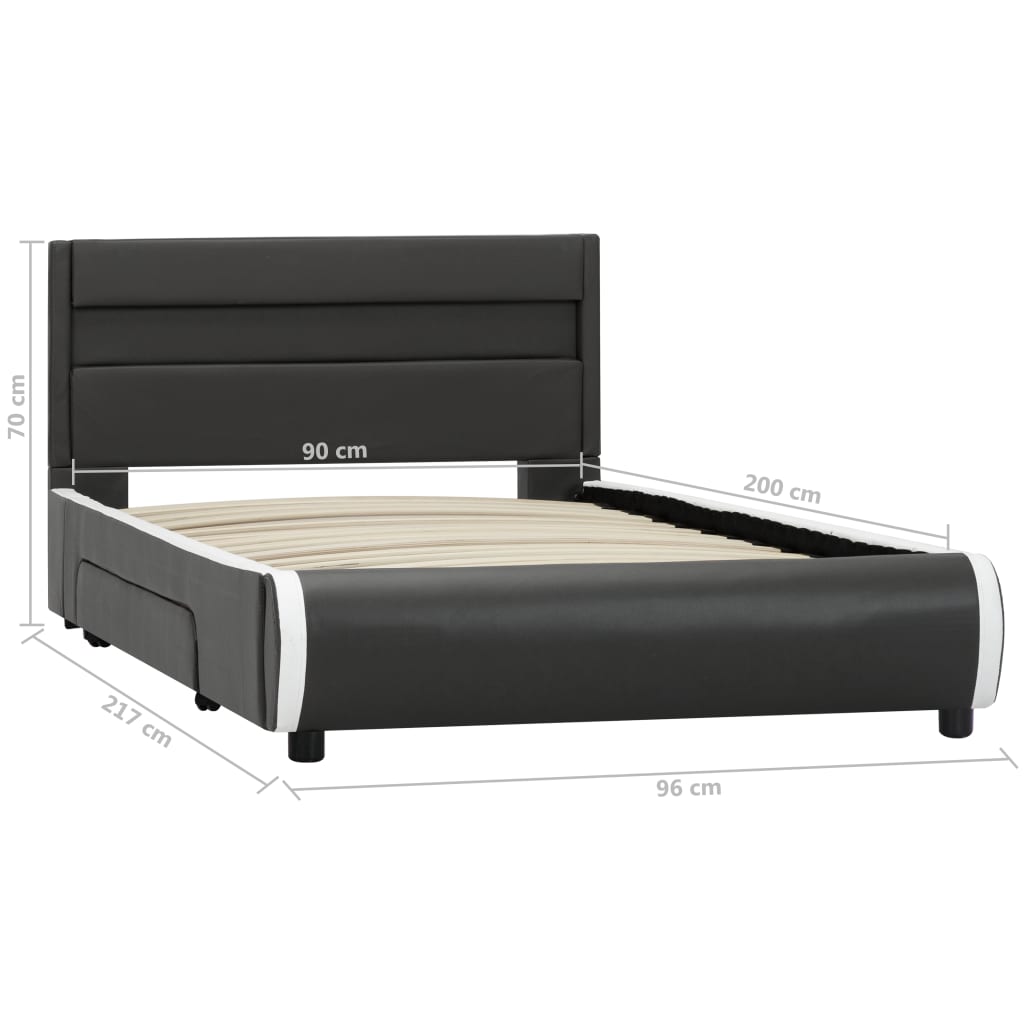 vidaXL Estructura cama y LED cuero sintético gris antracita 90x200 cm