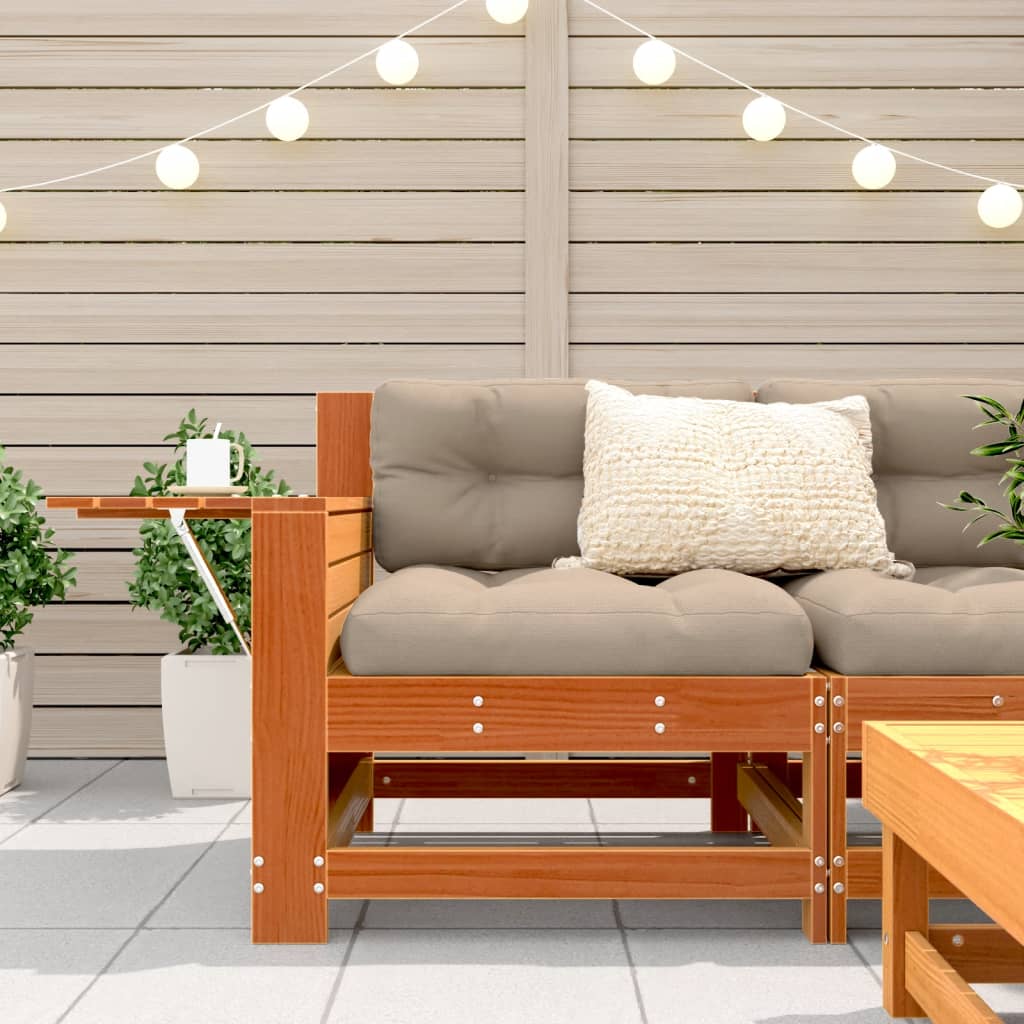 vidaXL Sofá de jardín con reposabrazo mesa auxiliar madera pino marrón