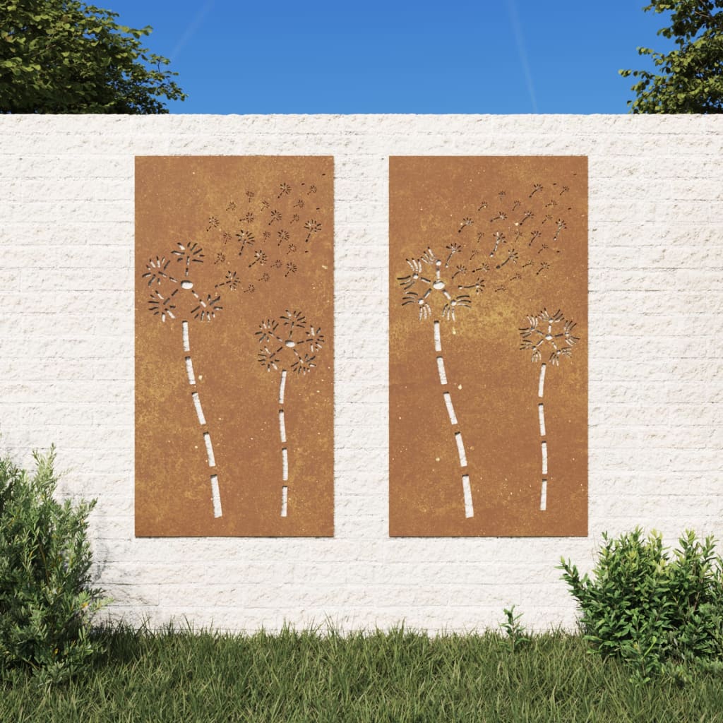 vidaXL Adorno pared jardín 2 uds acero corten diseño flores 105x55 cm