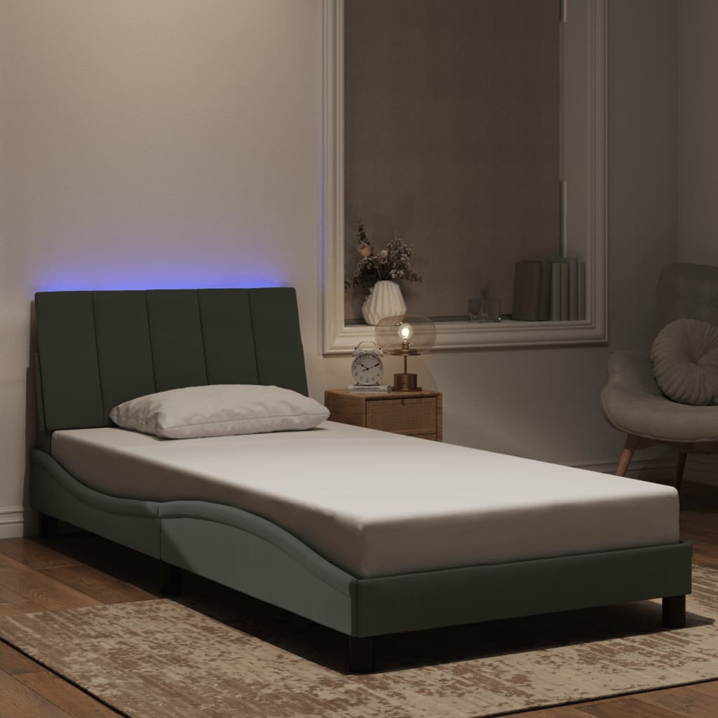 vidaXL Estructura cama con luces LED terciopelo gris claro 100x200 cm