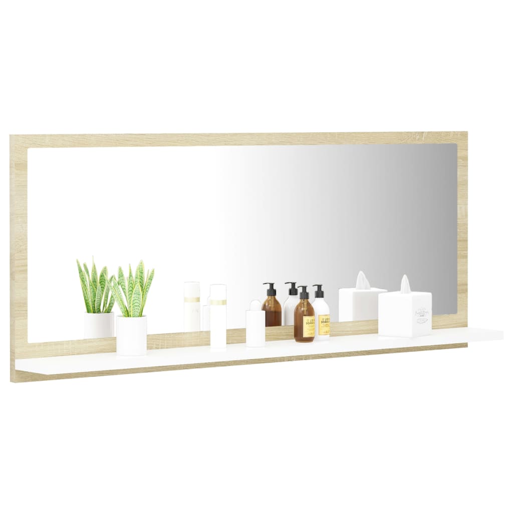 vidaXL Espejo de baño madera contrachapada blanco roble 90x10,5x37 cm