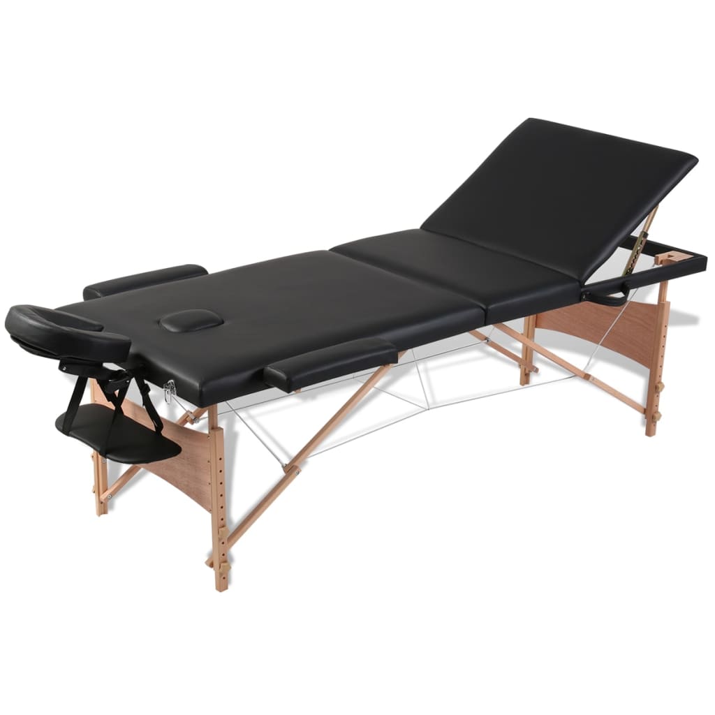 vidaXL Camilla de masaje plegable 3 zonas estructura de madera negra