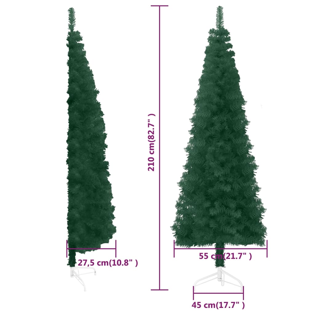 vidaXL Medio árbol de Navidad artificial con soporte verde 210 cm