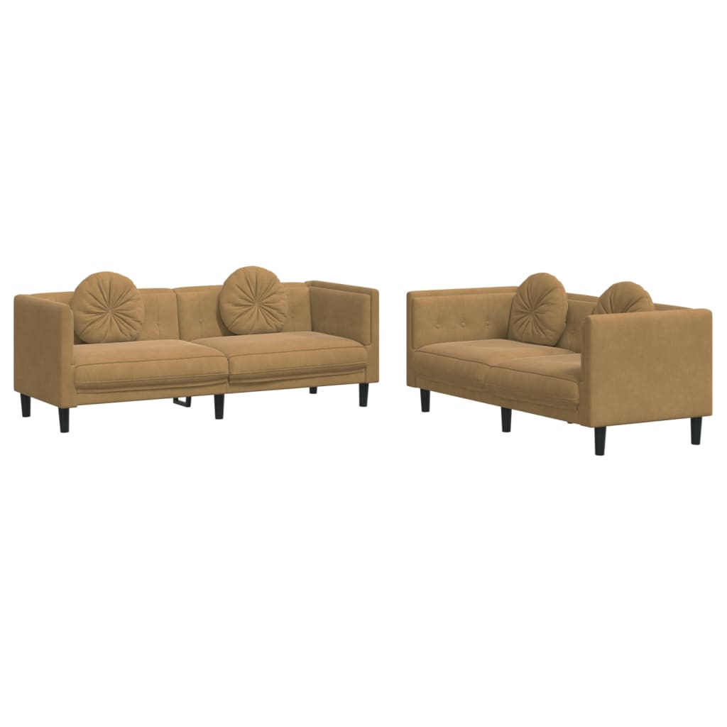 vidaXL Juego de sofás con cojines 2 piezas terciopelo marrón