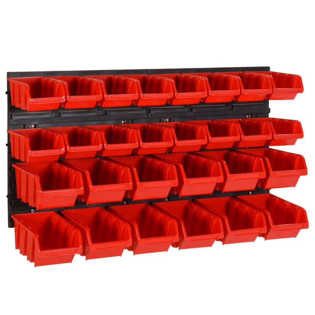 vidaXL Set estantes taller 30 uds polipropileno rojo y negro 77x39 cm