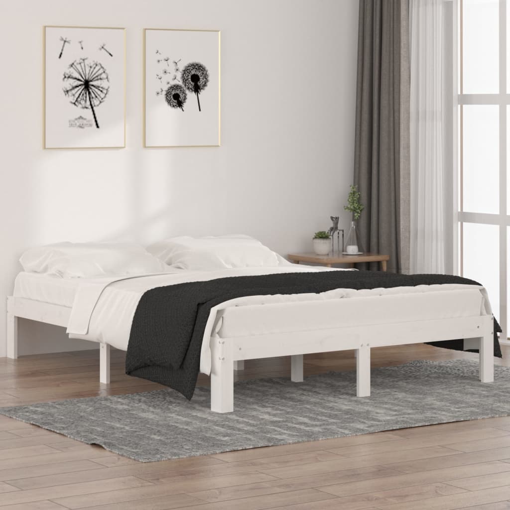 vidaXL Estructura de cama madera maciza blanca King Size 150x200 cm
