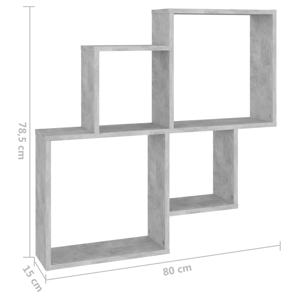 vidaXL Estante cubo de pared contrachapado gris hormigón 80x15x78,5 cm