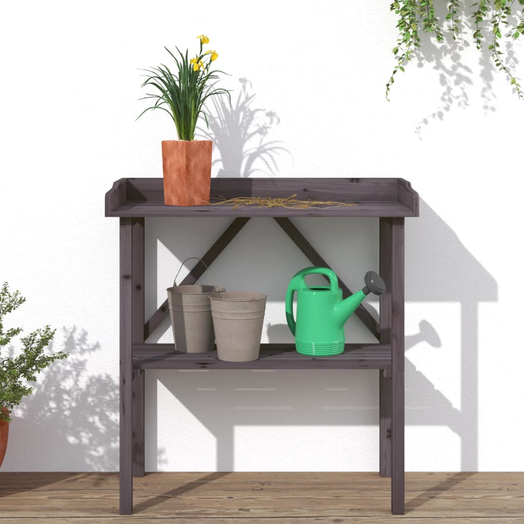 vidaXL Mesa para plantas con estante madera abeto gris 78x38x82,5 cm