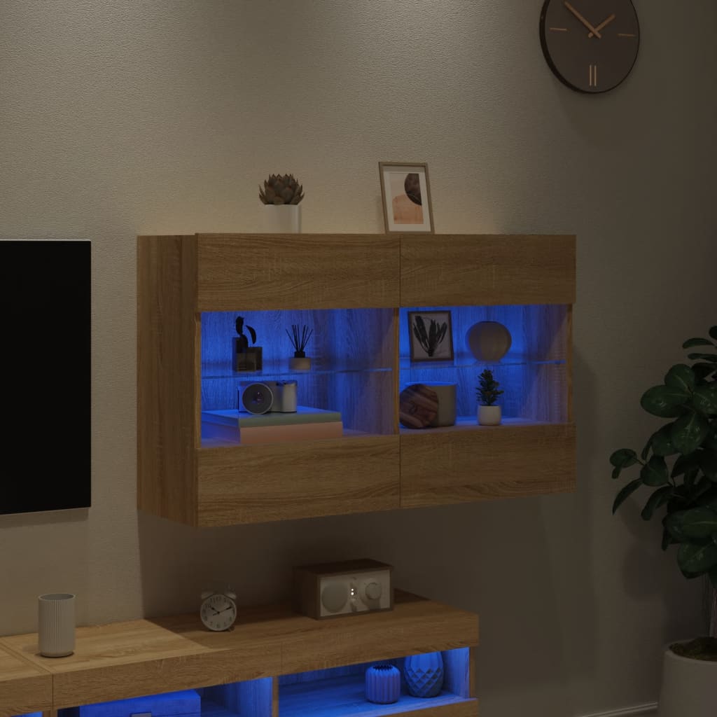 vidaXL Mueble TV de pared con luces LED roble Sonoma 98,5x30x60,5 cm