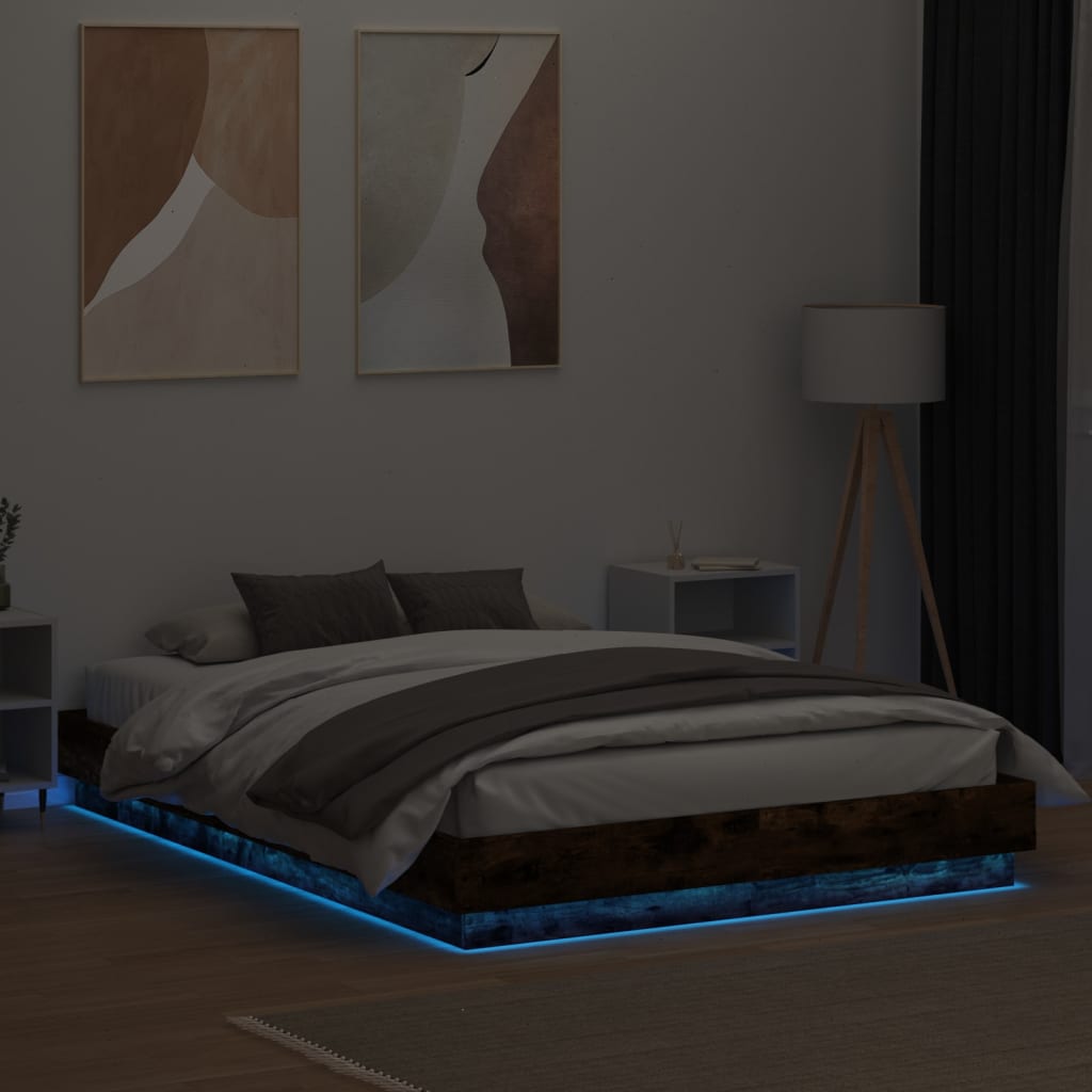 vidaXL Estructura de cama con luces LED roble ahumado 140x200 cm