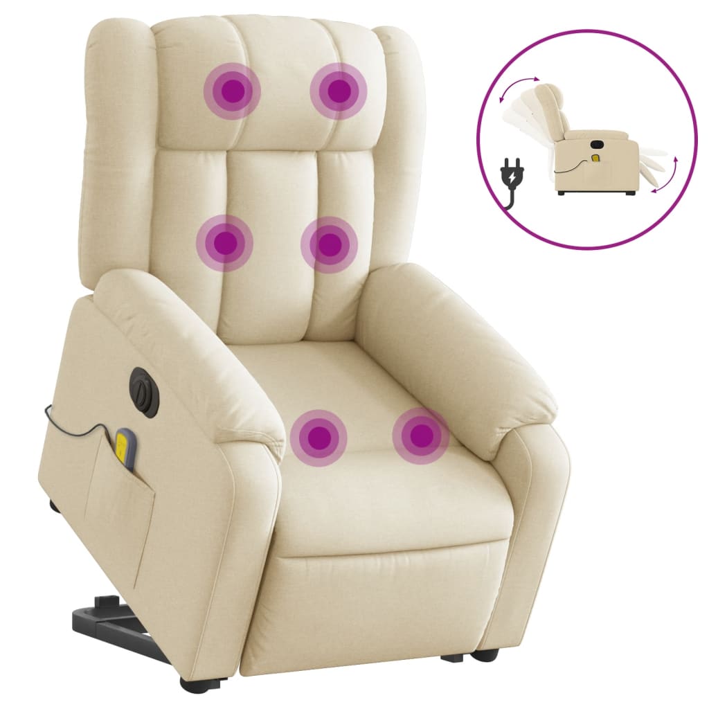 vidaXL Sillón de masaje eléctrico reclinable elevable tela crema