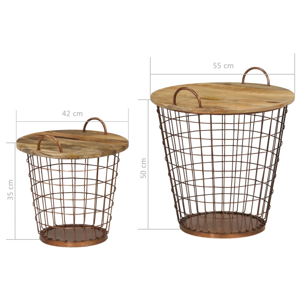 vidaXL Mesas de centro/cestas 2 unidades madera maciza mango 55x50 cm