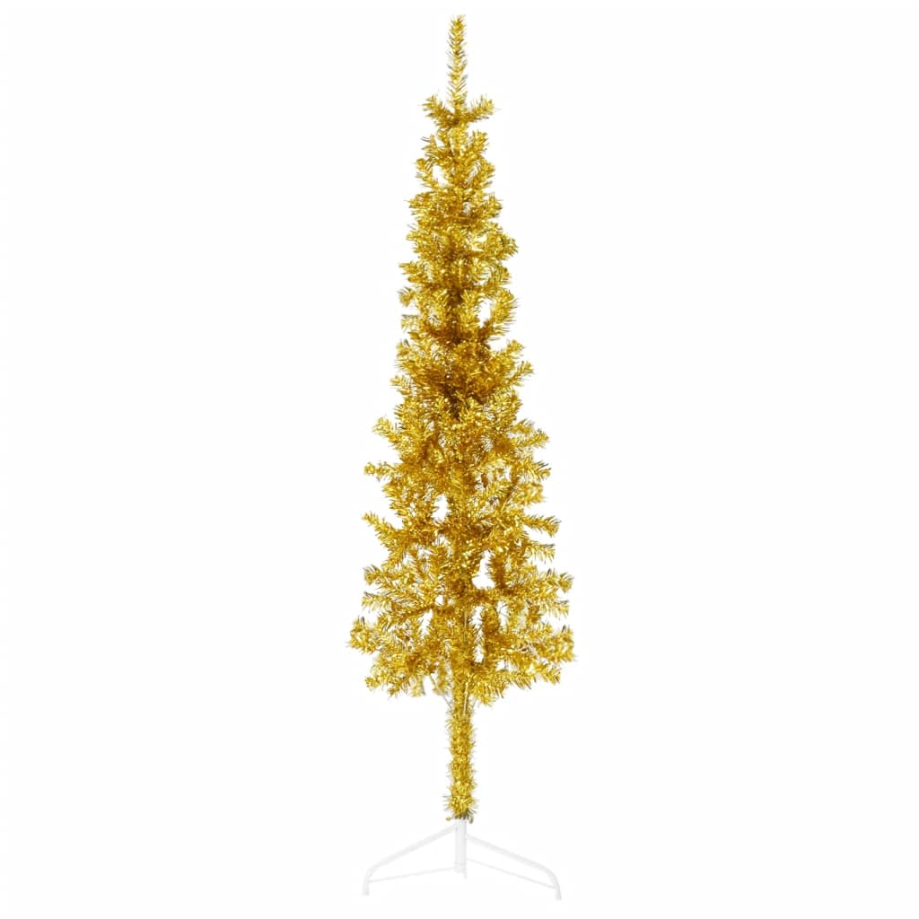 vidaXL Medio árbol de Navidad artificial con soporte dorado 120 cm