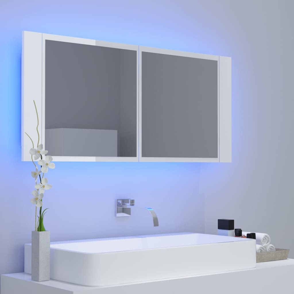 vidaXL Armario espejo de baño LED acrílico blanco brillo 100x12x45 cm