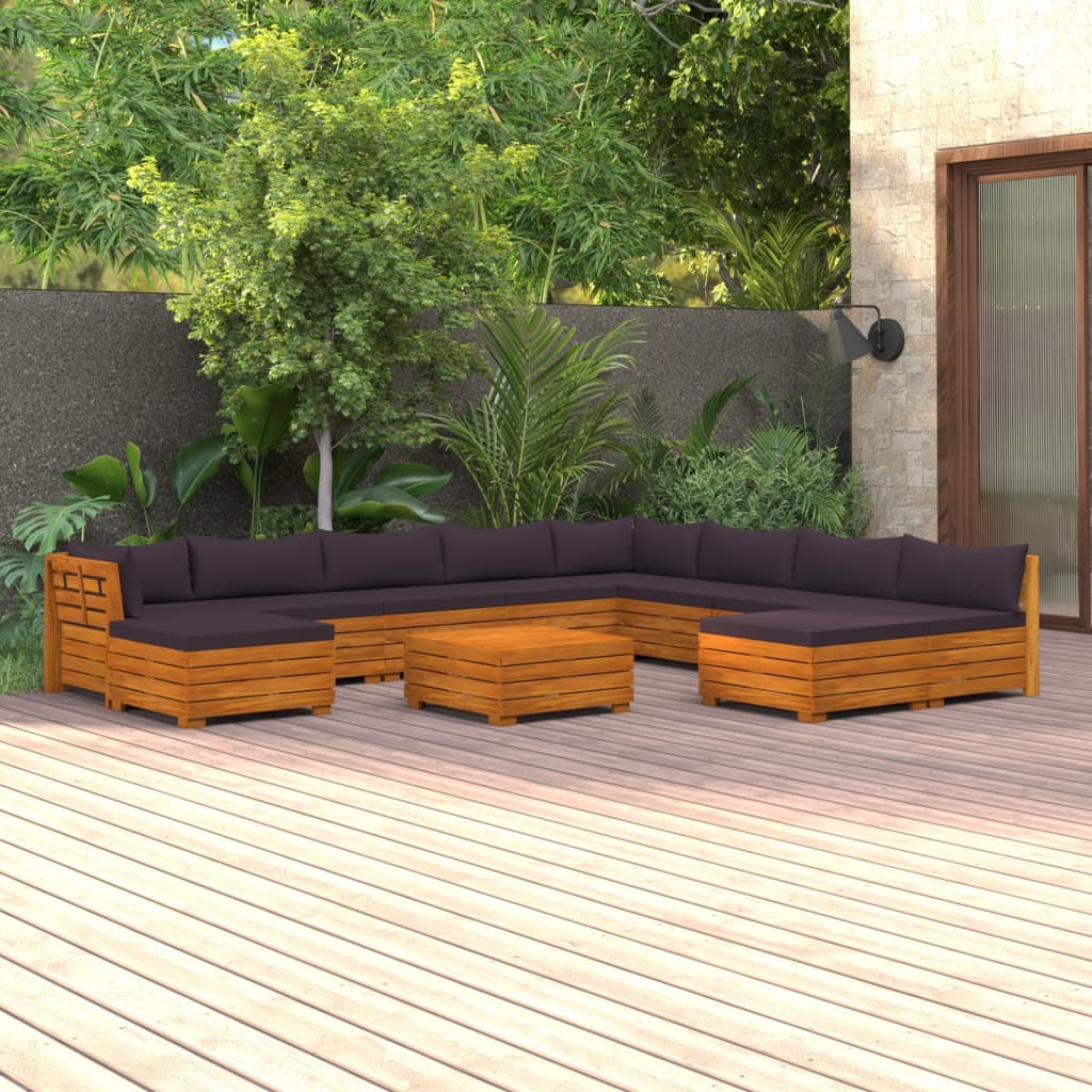 vidaXL Juego muebles de jardín y cojines 11 pzas madera maciza acacia