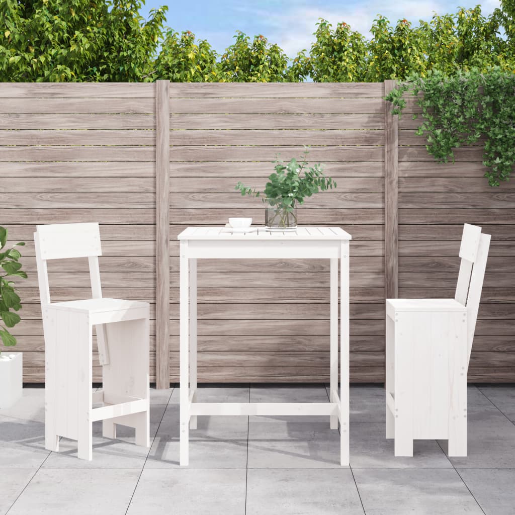vidaXL Set de mesa y taburetes altos jardín 3 pzas madera pino blanco