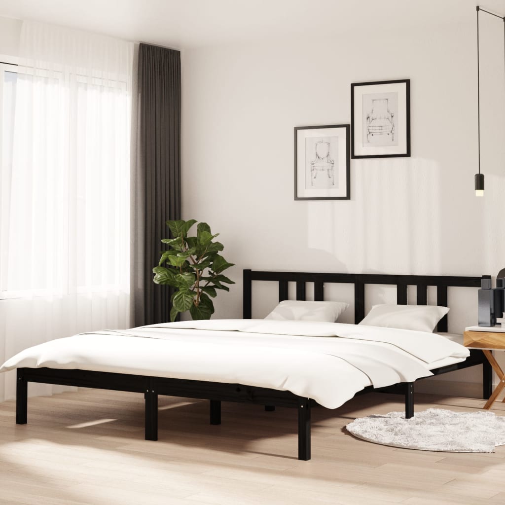 vidaXL Estructura de cama de madera maciza negra 160x200 cm