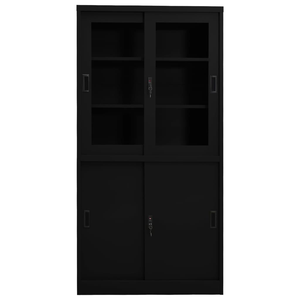 vidaXL Armario de oficina con puerta corredera acero negro 90x40x180cm