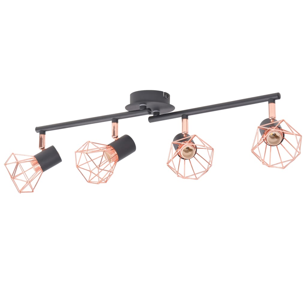vidaXL Lámpara de techo con 4 focos E14 negra y cobre
