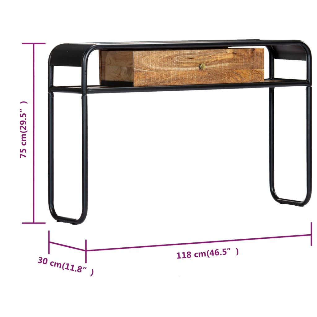 vidaXL Mesa consola de madera maciza de mango 118x30x75 cm