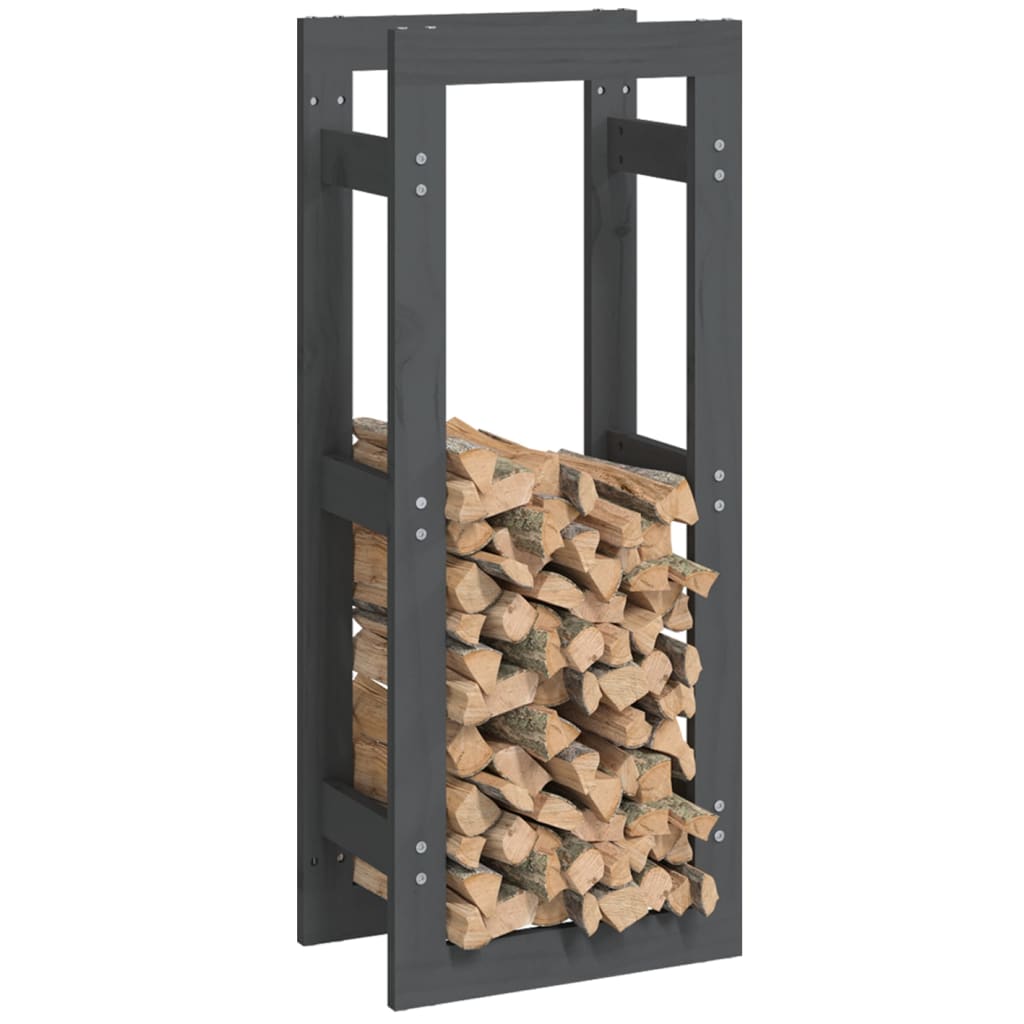 vidaXL Estante para leña madera maciza de pino gris 41x25x100 cm