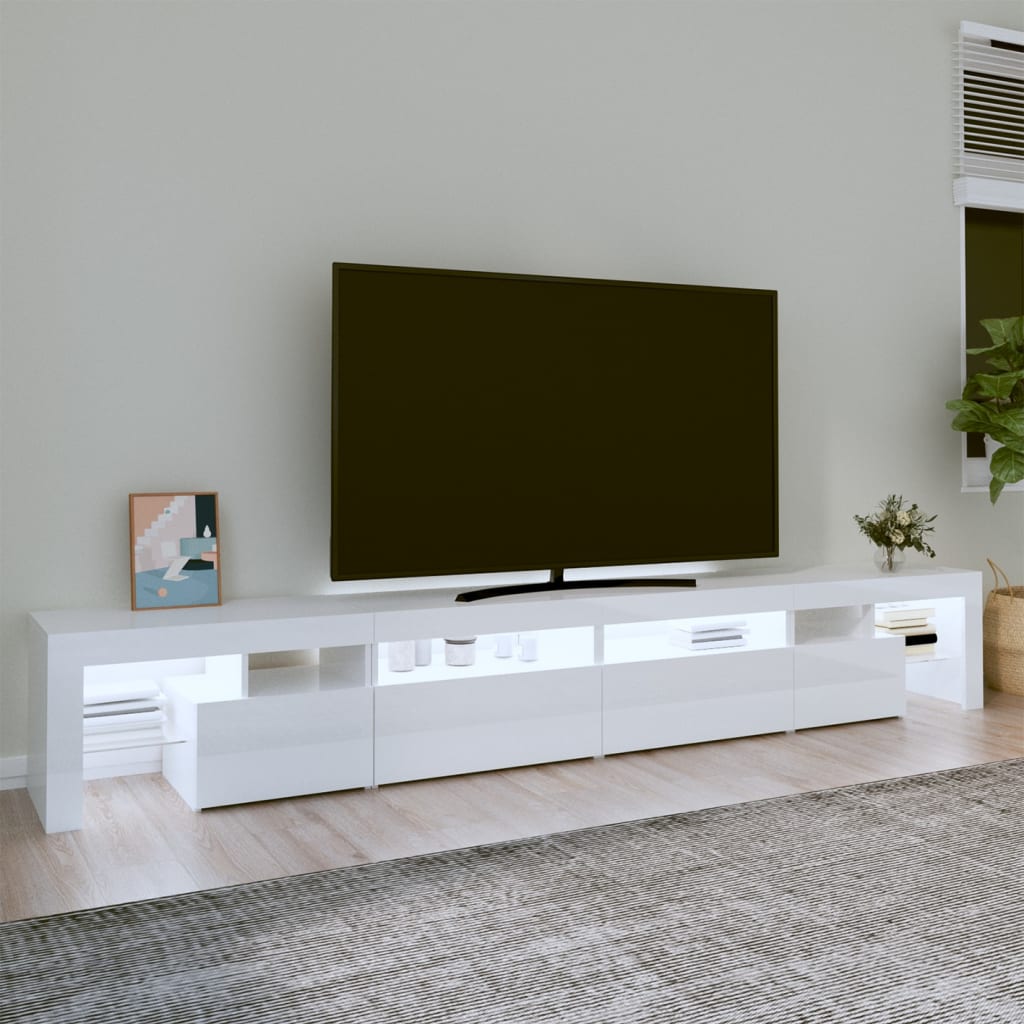 vidaXL Mueble de TV con luces LED blanco brillante 260x36,5x40 cm