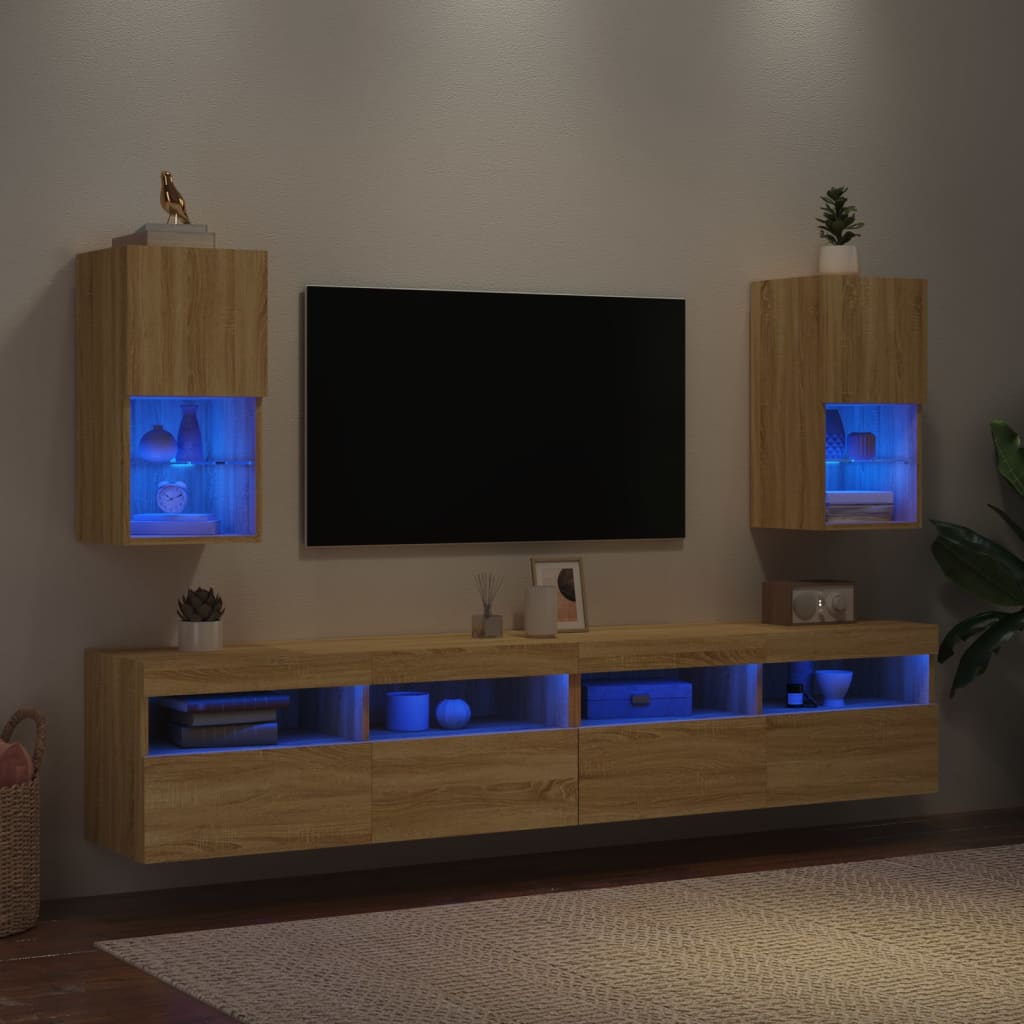 vidaXL Muebles de TV con luces LED 2 uds roble Sonoma 30,5x30x60 cm