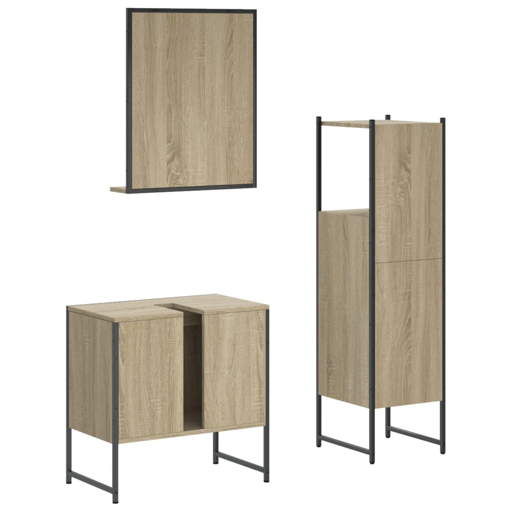 vidaXL Set de muebles de baño 3 pzas madera contrachapada roble sonoma