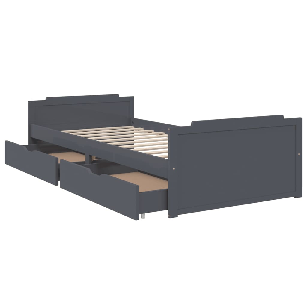 vidaXL Estructura cama con cajones madera maciza de pino gris 90x200cm