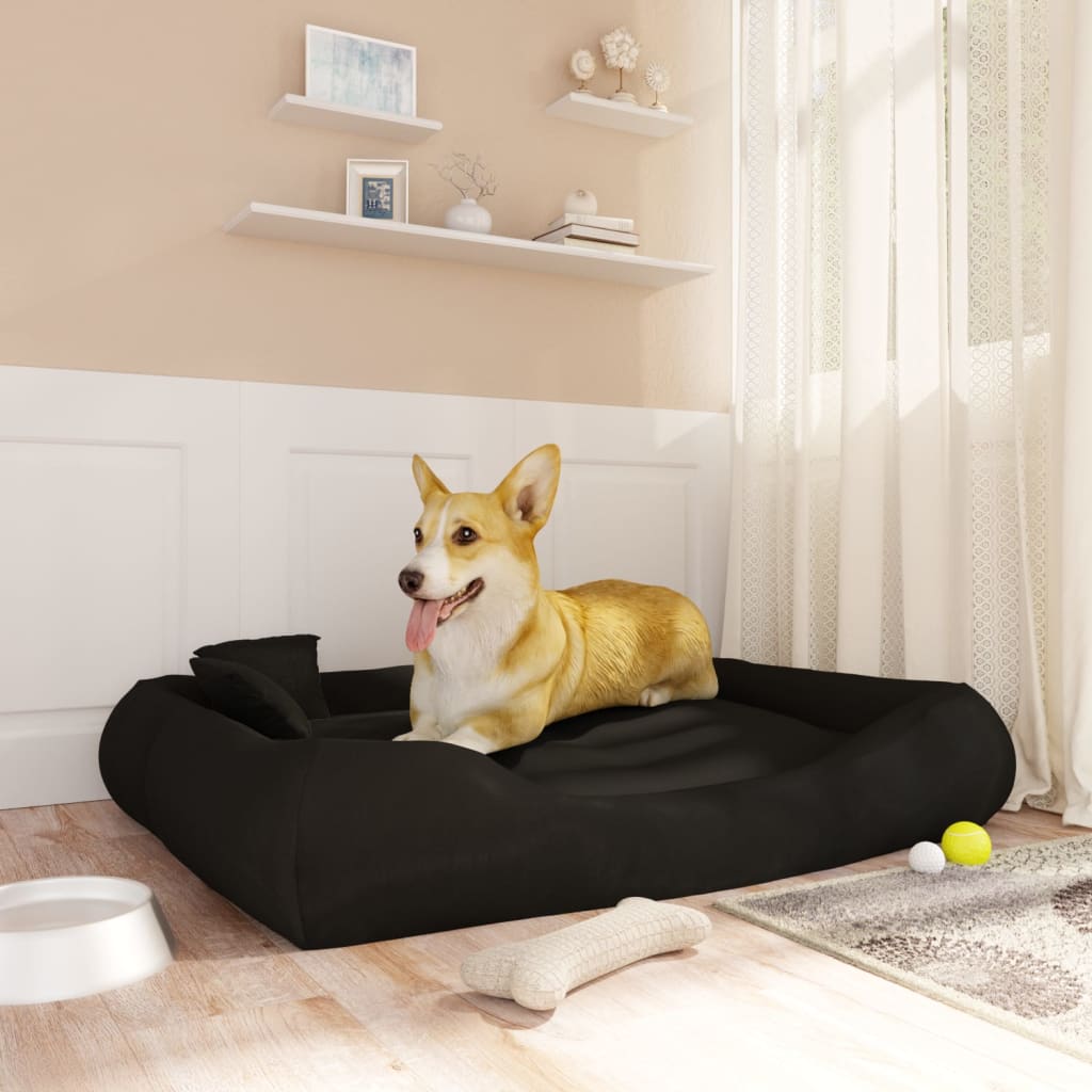 vidaXL Cojín para perros con almohadas tela oxford negro 115x100x20cm