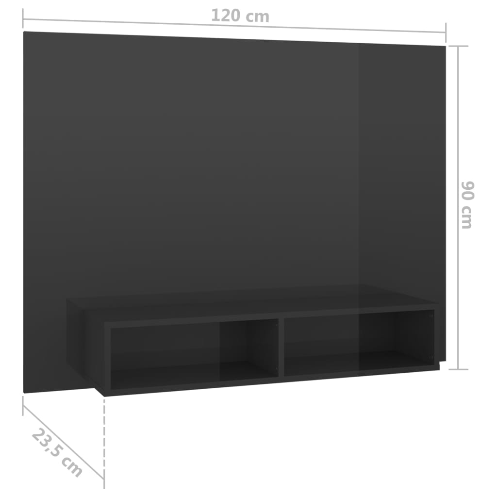 vidaXL Mueble TV de pared contrachapado gris brillante 120x23,5x90 cm