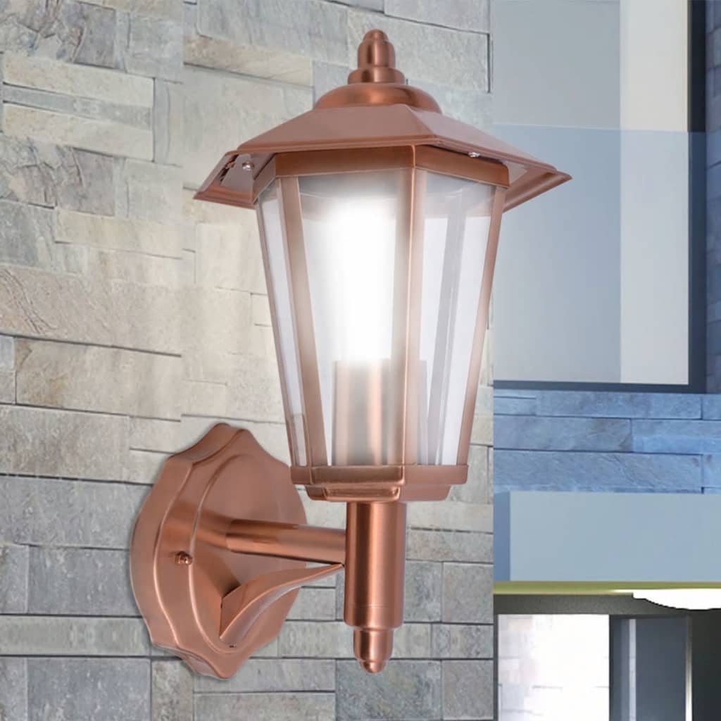 vidaXL Lámpara farol de pared para exterior acero inoxidable color cobre