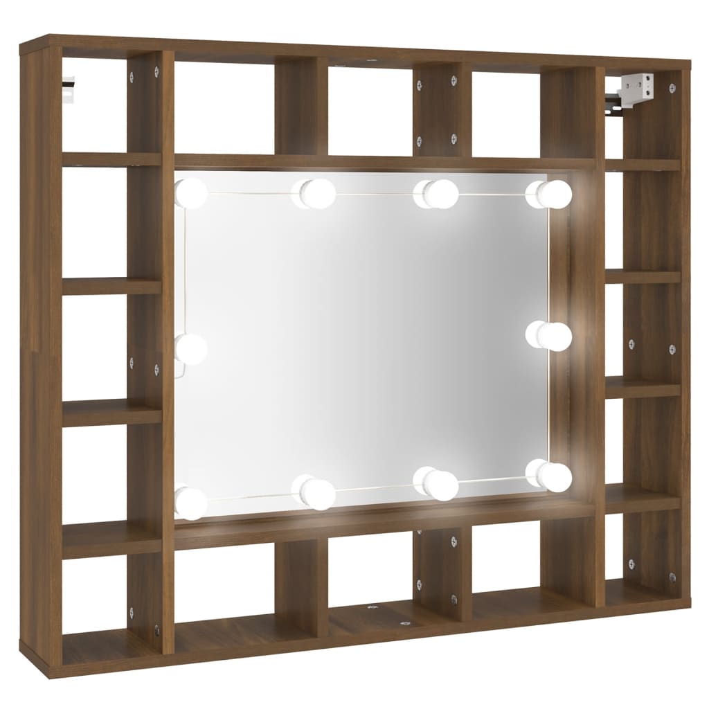 vidaXL Mueble con espejo y LED marrón roble 91x15x76,5 cm