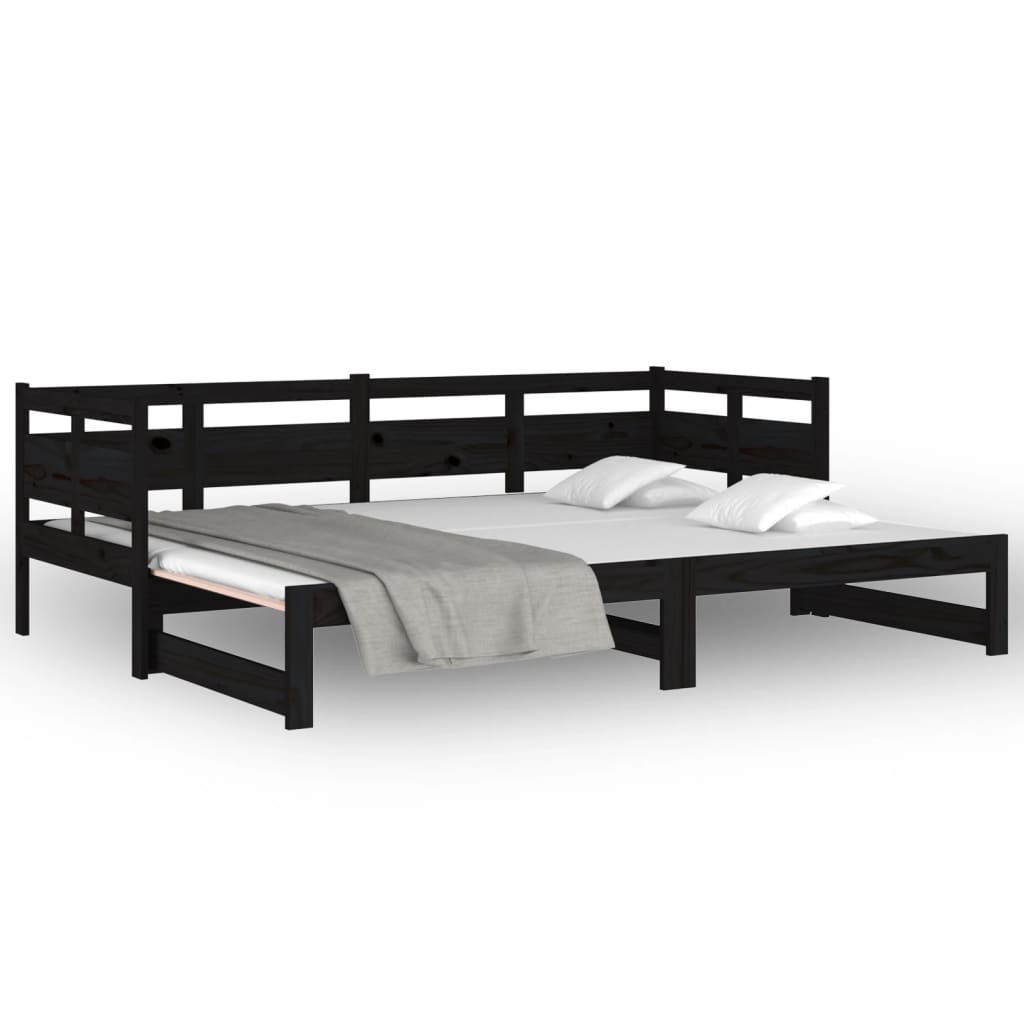 vidaXL Sofá cama extraíble madera maciza de pino negro 2x(80x200) cm