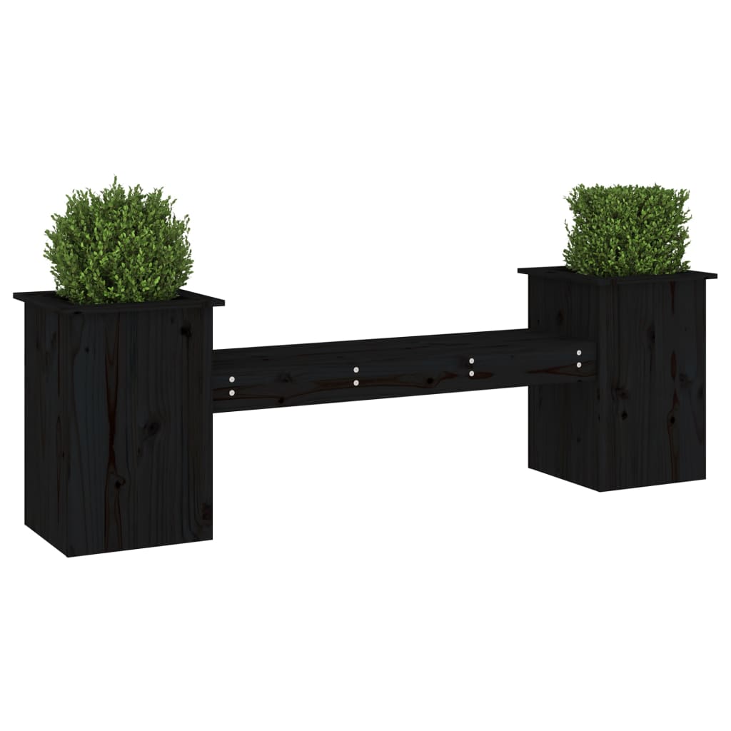 vidaXL Banco con jardineras madera de pino negro 184,5x39,5x56,5 cm