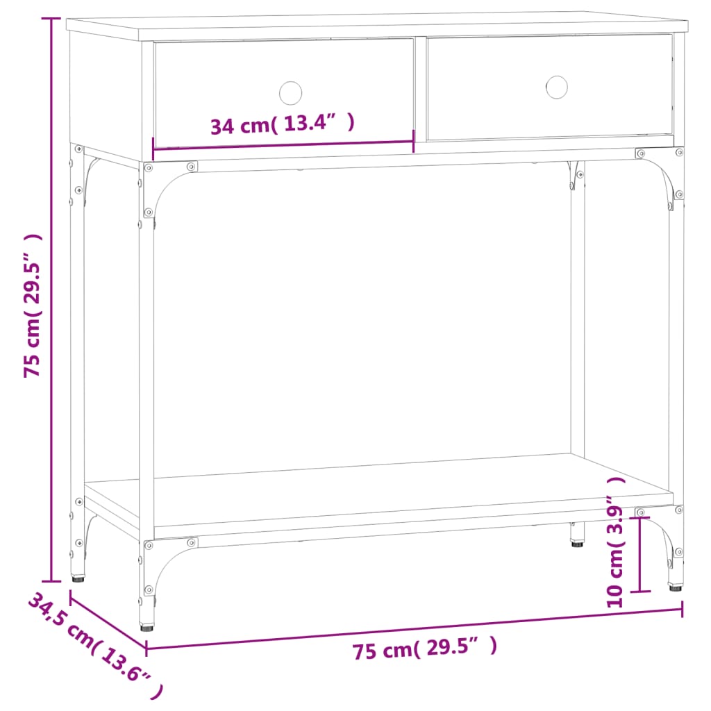 vidaXL Mesa consola madera de ingeniería negro 75x34,5x75 cm