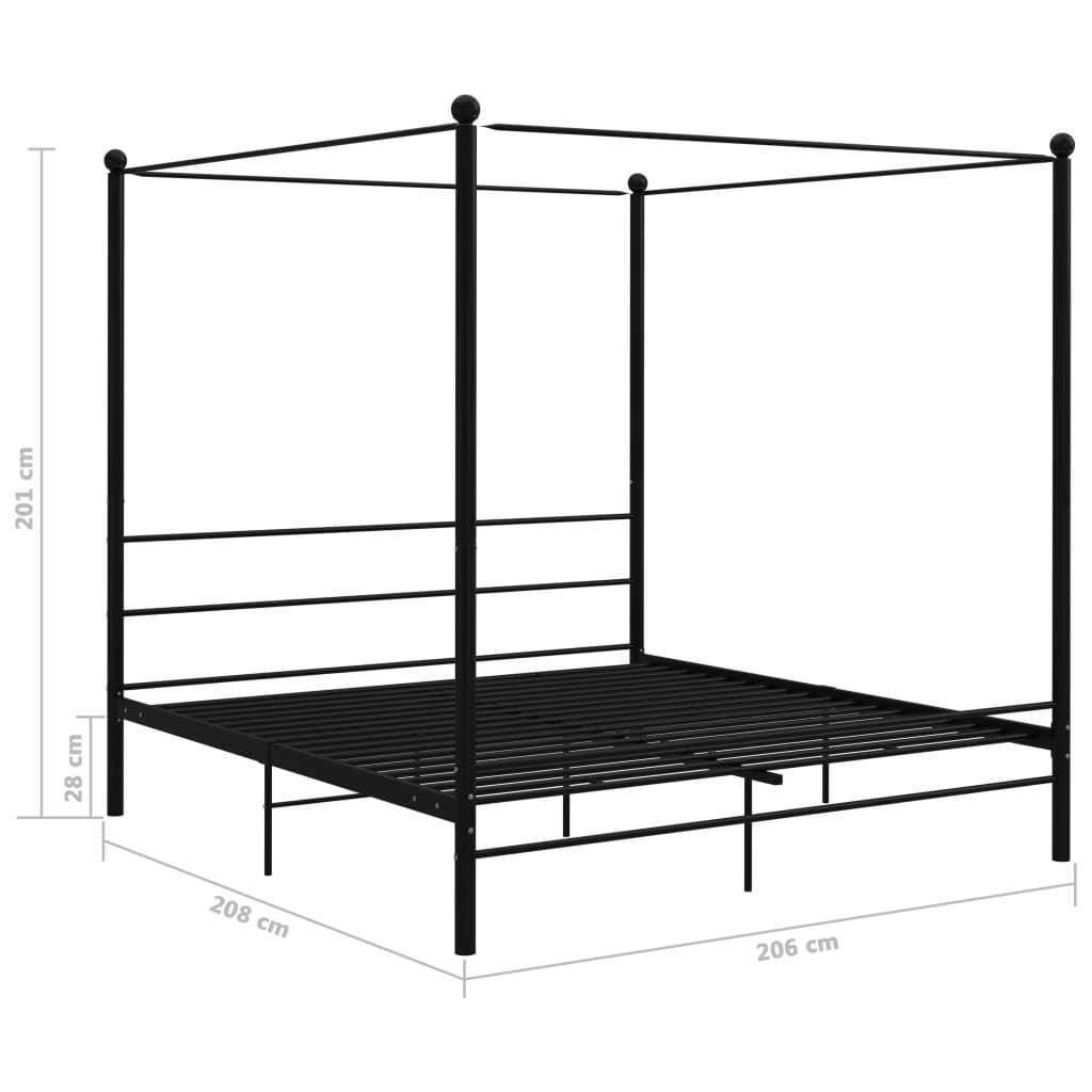 vidaXL Estructura de cama con dosel metal negro 200x200 cm
