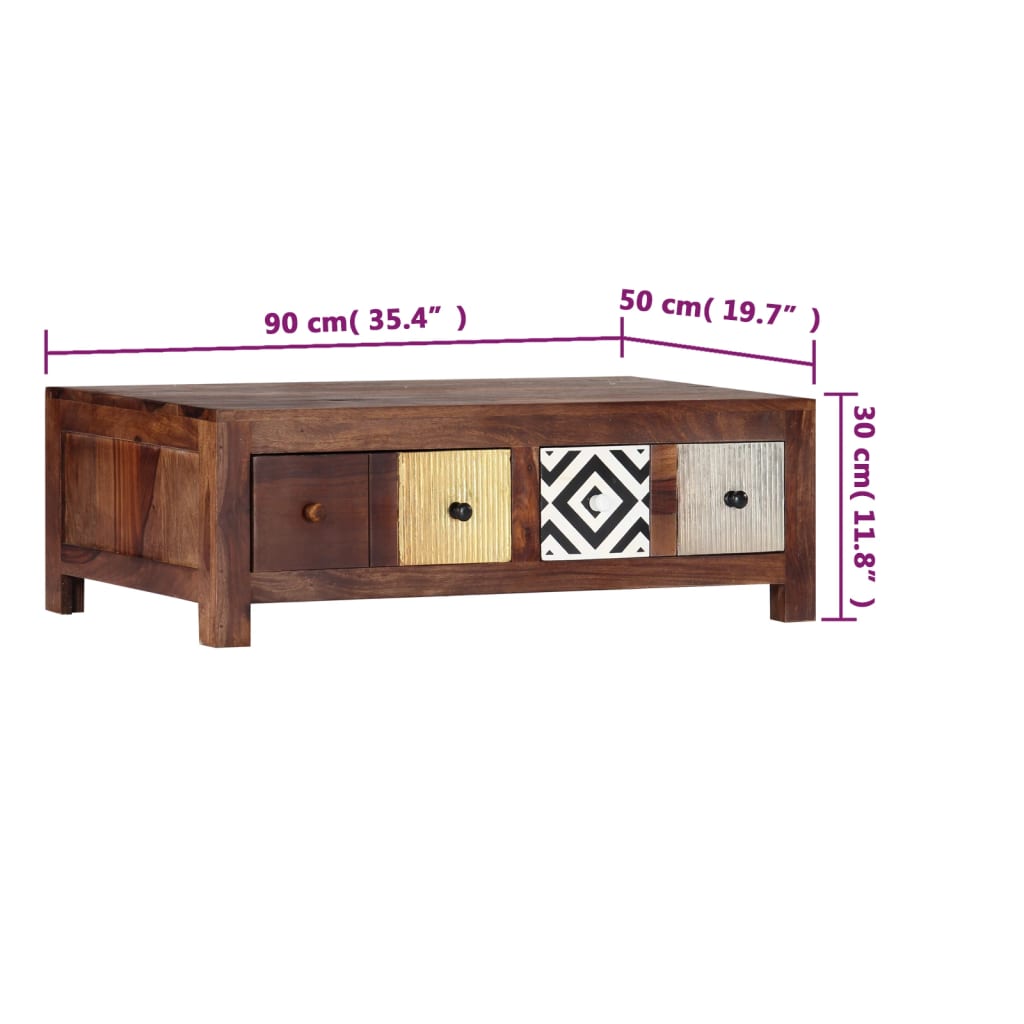 vidaXL Mesa de centro de madera maciza de sheesham 90x50x30 cm