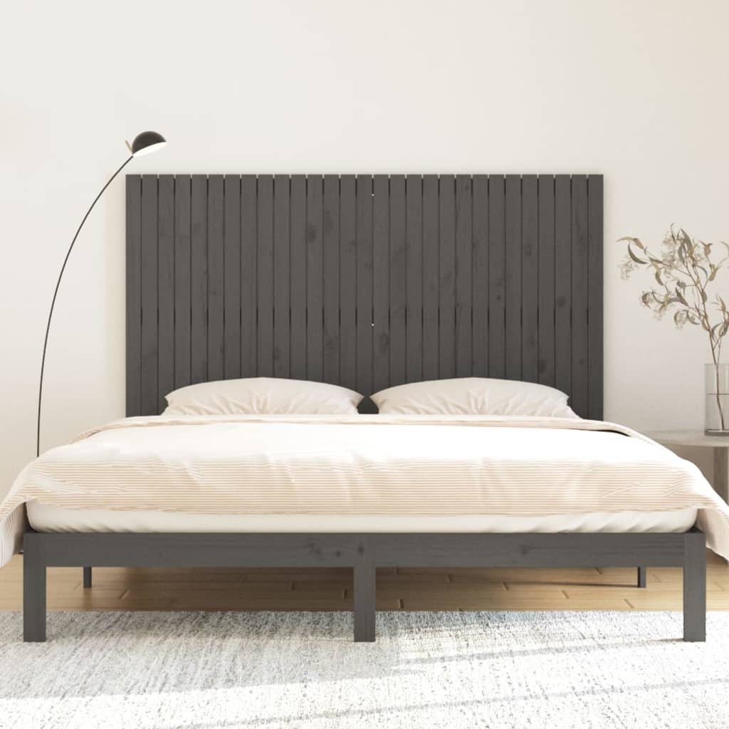 vidaXL Cabecero de cama de pared madera maciza pino gris 185x3x110 cm