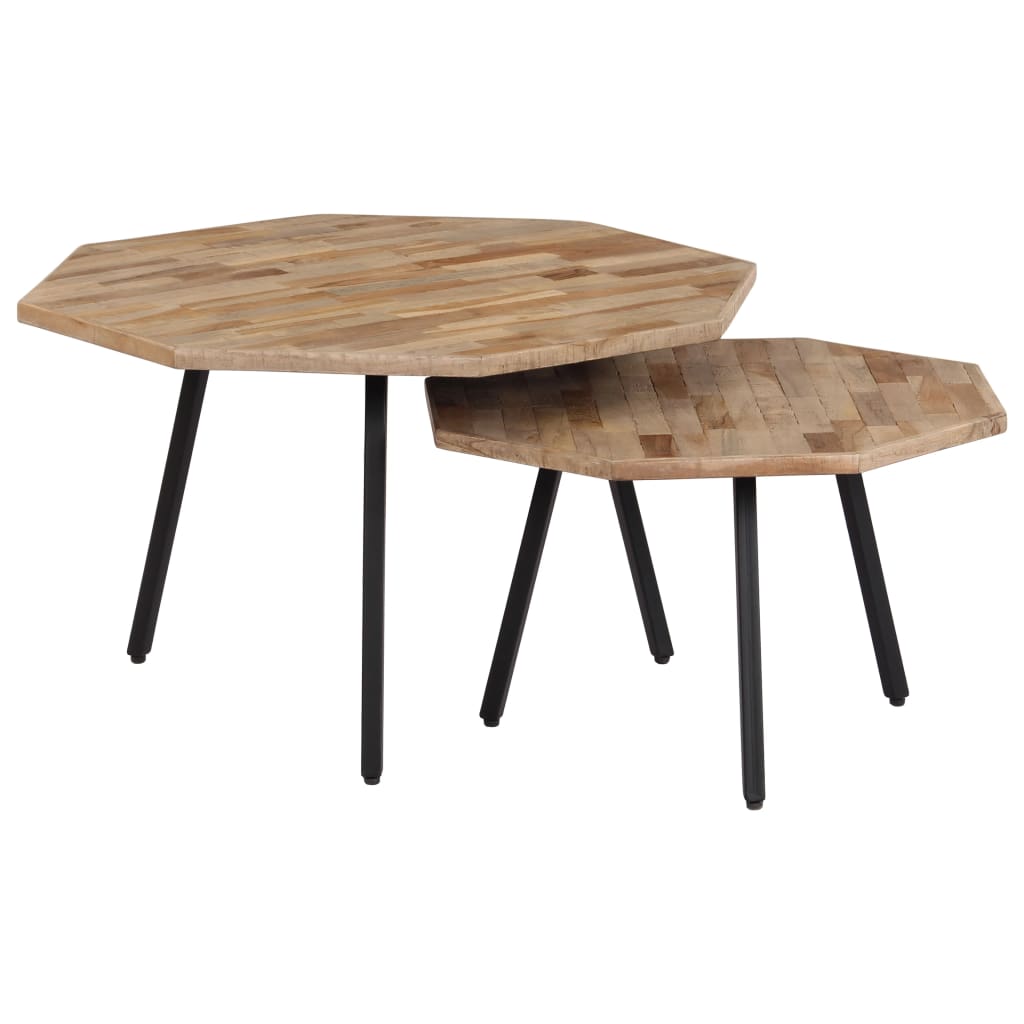 vidaXL Set de mesas de centro 2 piezas madera teca reciclada hexagonal