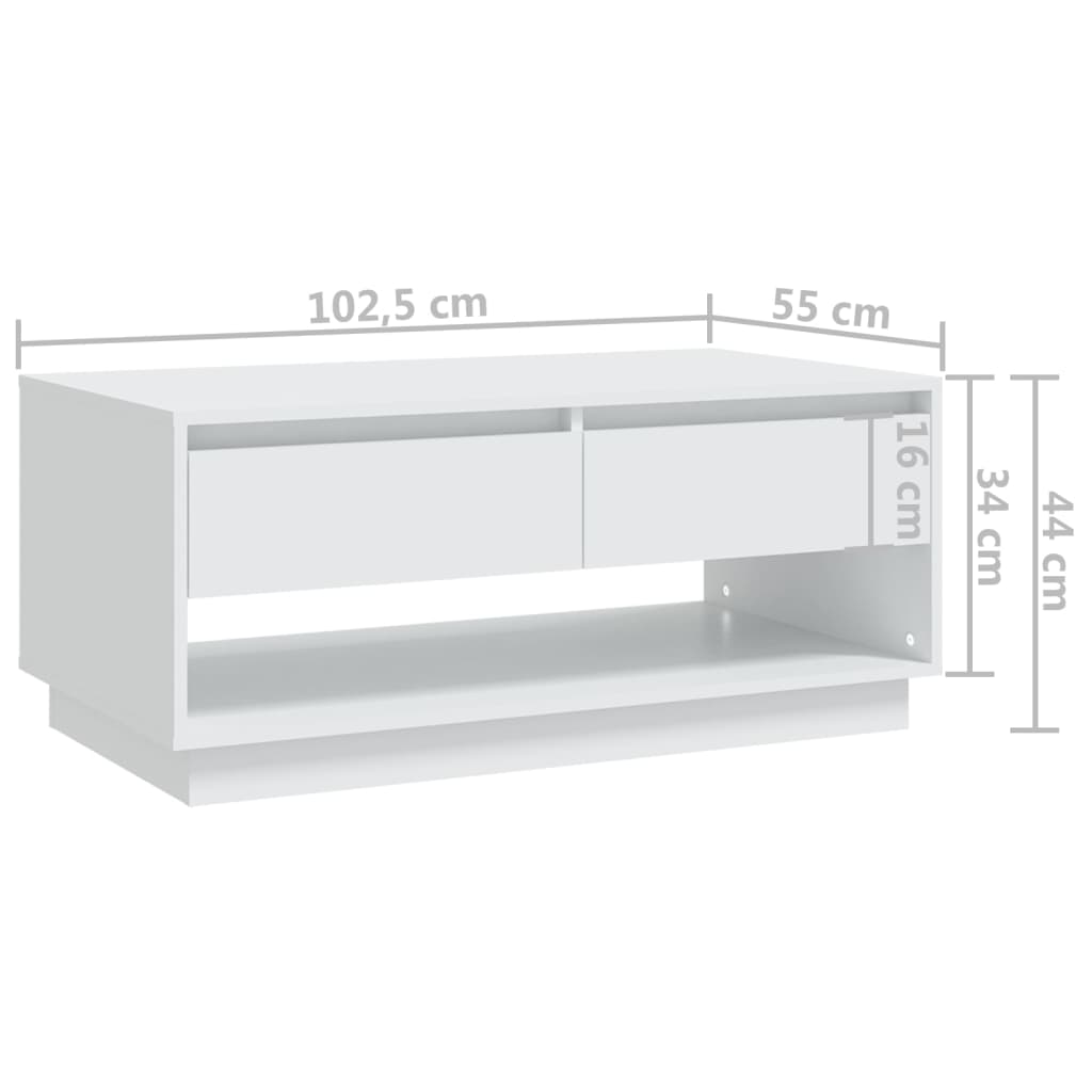 vidaXL Mesa de centro madera contrachapada blanco 102,5x55x44 cm