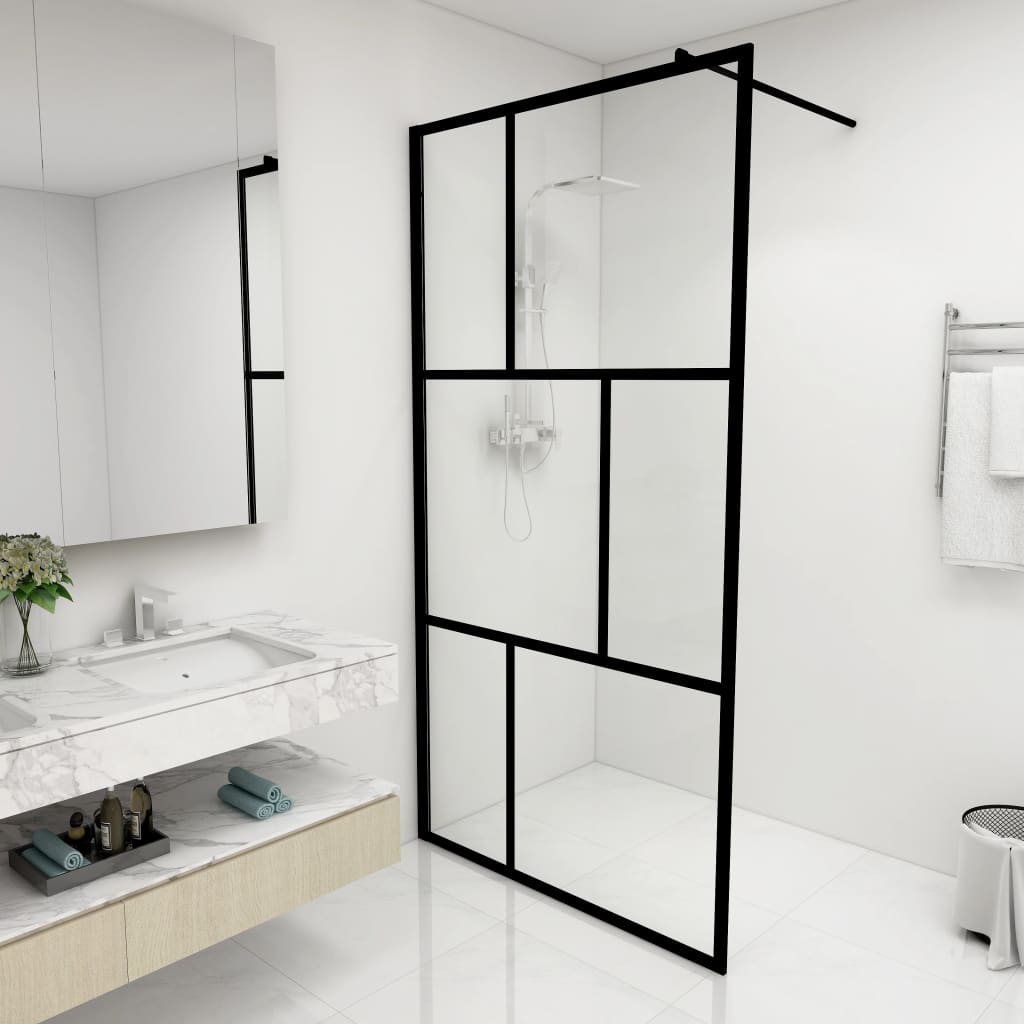 vidaXL Mampara de ducha accesible con vidrio templado negro 100x195 cm