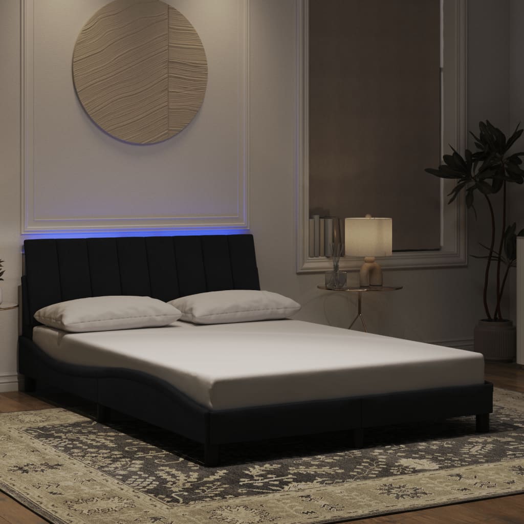 vidaXL Estructura de cama con luces LED terciopelo negro 140x190 cm