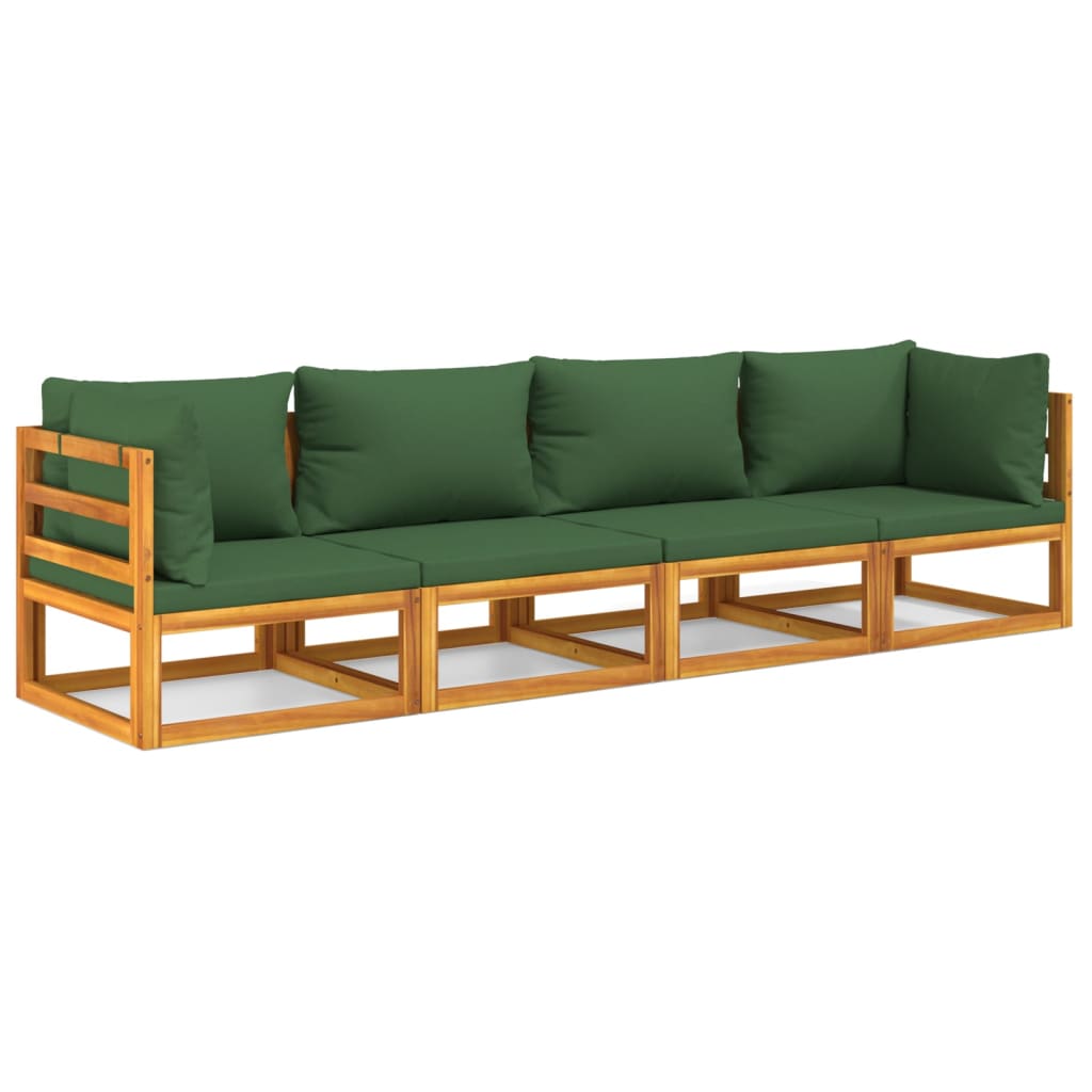 vidaXL Juego muebles de jardín 4 piezas madera maciza y cojines verdes